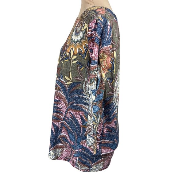 Christopher & Banks Top Knit Fall Botanical Size L Large Brown Blue - Picture 2 of 7